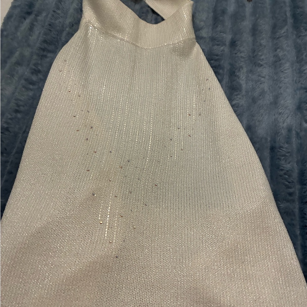 St. John Ivory Shell, Halter Neckline, delicate sparkling detail on front